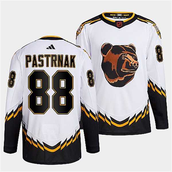 Men%27s Boston Bruins #88 David Pastrnak 2022 White Reverse Retro Stitched Jersey Dzhi->calgary flames->NHL Jersey